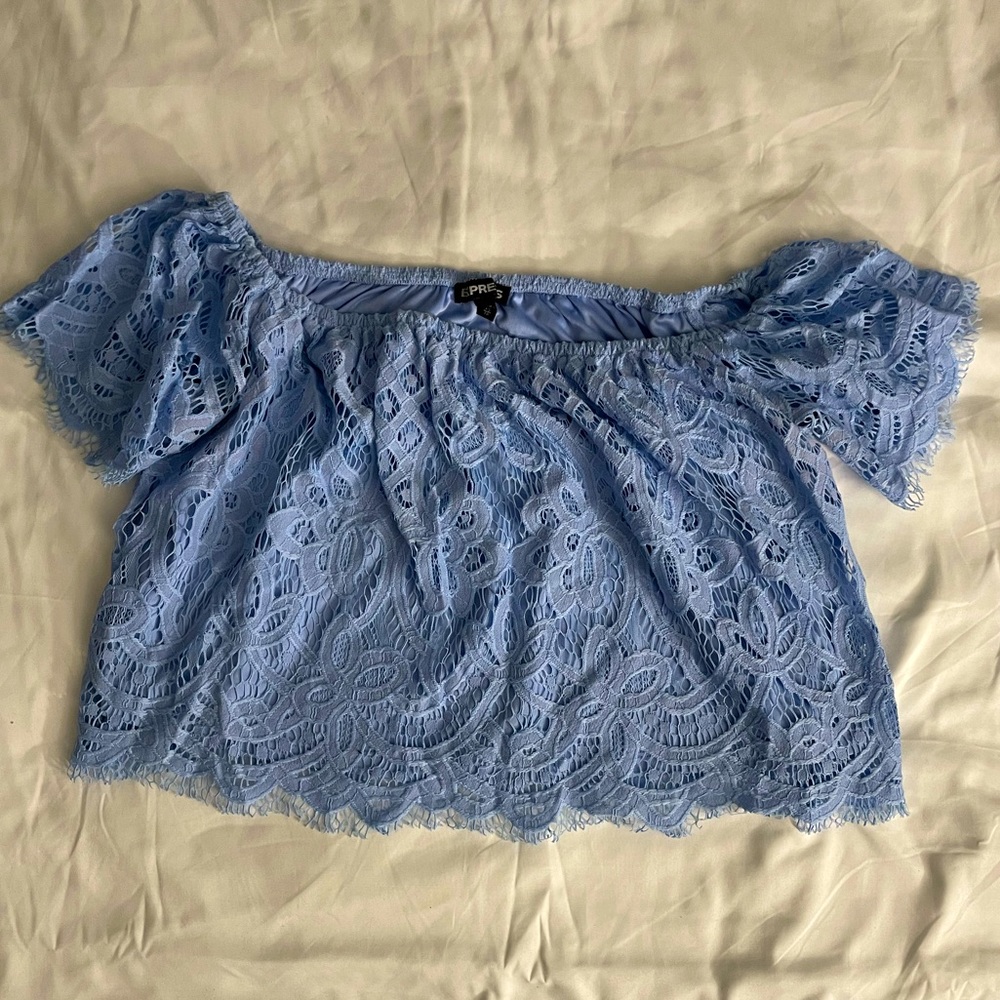 Express Light Blue Lace Crop Top - XS